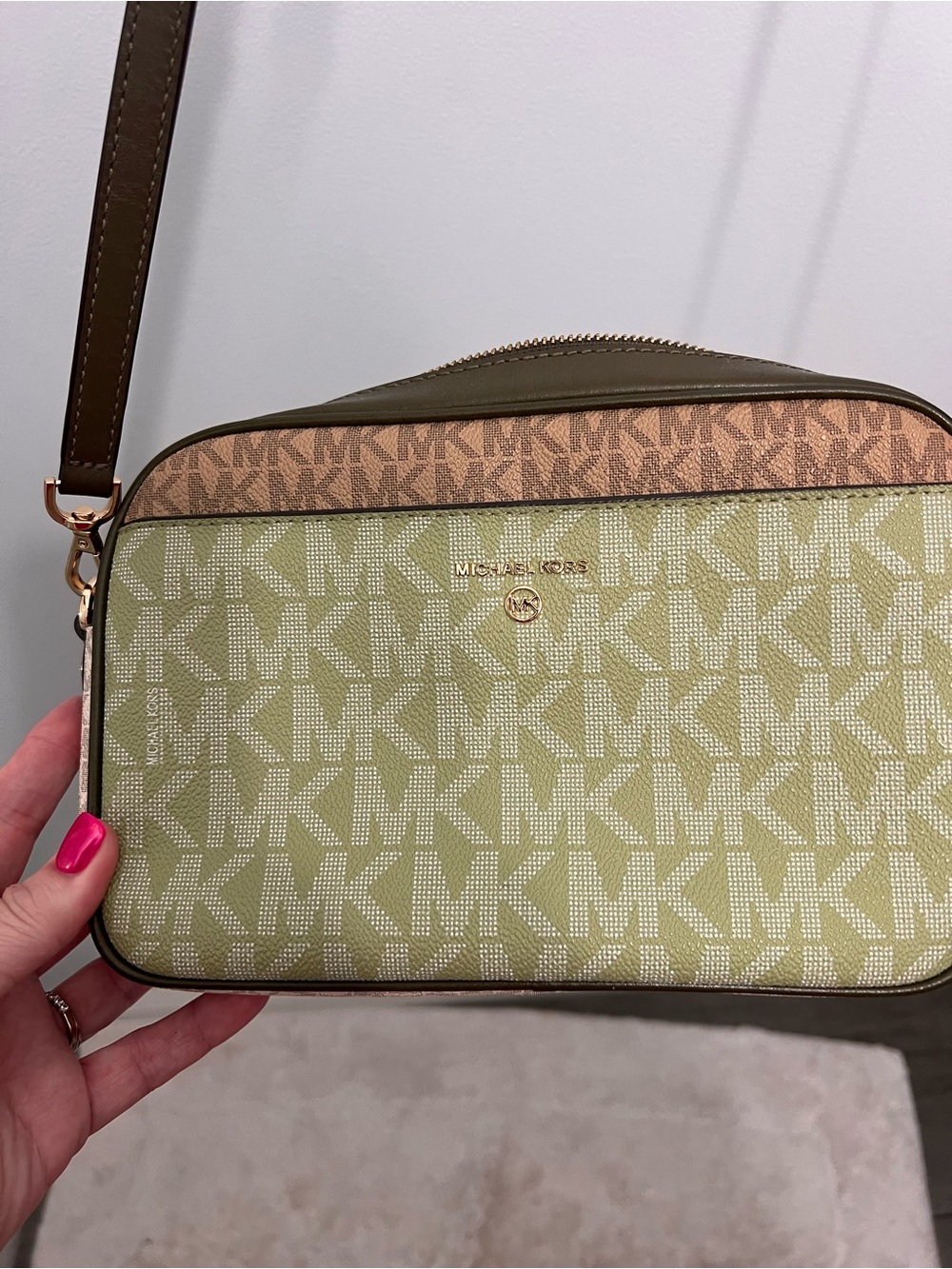 Michael Kors Olive & Beige Logo Crossbody with Gold Hardware - Picture 2 of 5
